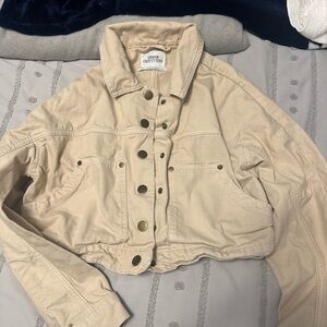 Urban Outfitters Beige Cropped Jean Jacket